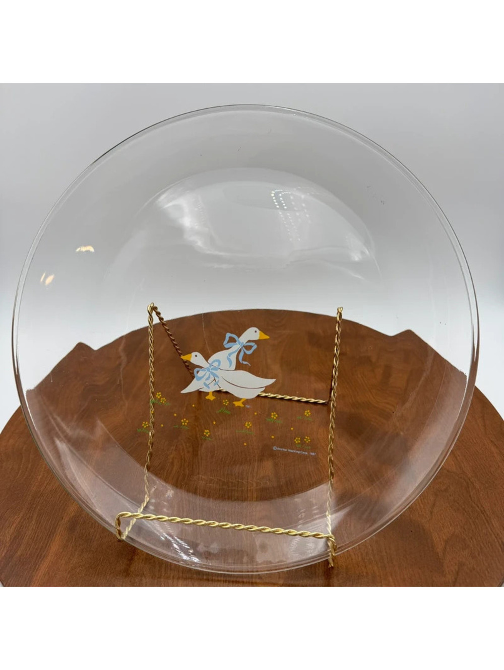 Vintage 1987 Anchor Hocking Country Geese Glass Serving Cake Plate Platter